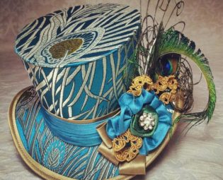 Peacock feather, teal blue, mini top hat for steampunk costumes and outfits. Victorian costume, Edwardian costume, Re-enactment, Historical by OohLaLaBoudoir steampunk buy now online