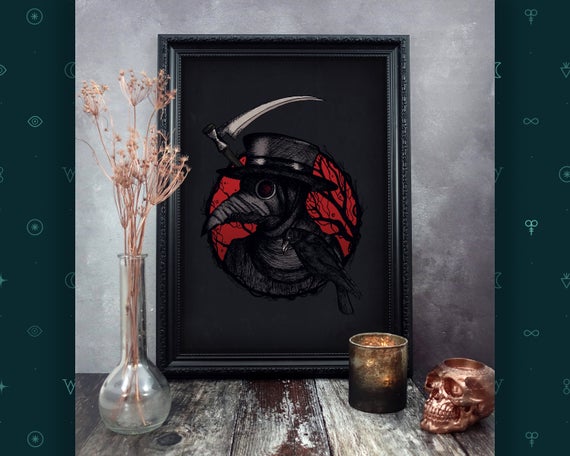 Plague Doctor Print, Gothic Home Decor, Steampunk, Halloween, Raven, Gothic Gift, Horror Print, Dark Art, Macabre, Occult Art, A5, A4, A3 by PrintIsDeadShop steampunk buy now online