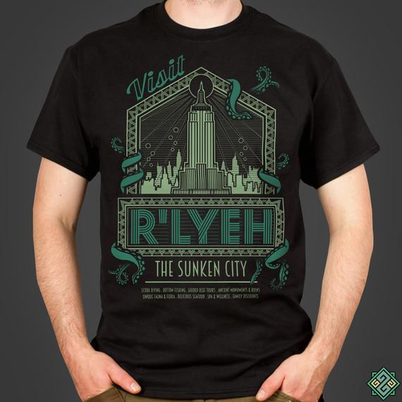 R'lyeh - The Sunken City - H.P. Lovecraft's Call of Cthulhu inspired Men's horror themed t-shirt, screen printed by hand - geek gift by GrumpyGeeks steampunk buy now online