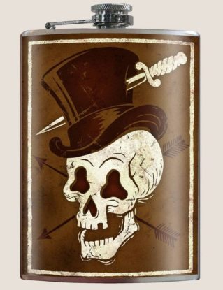 Skull Hat- top hat dagger wedding birthday gift - 8oz Stainless Steel Flask - comes in a GIFT BOX - by Trixie & Milo by trixieandmilo steampunk buy now online