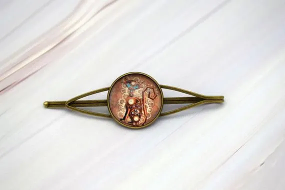 Steampunk cat print bronze hair slide, Steampunk hair accessories by TheTravellerHairpin steampunk buy now online