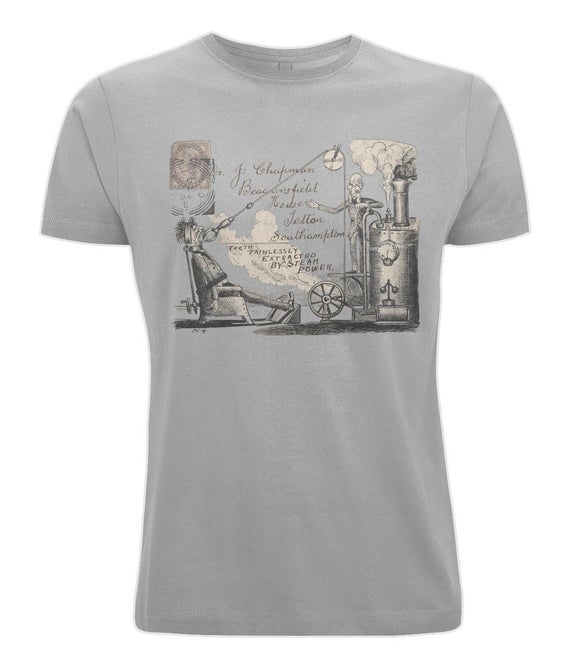 Steampunk Dentist T-shirt, charity t-shirt, organic t-shirt, dentistry t-shirt, grey t-shirt, eco-friendly clothing, free UK shipping by Cawdaw steampunk buy now online