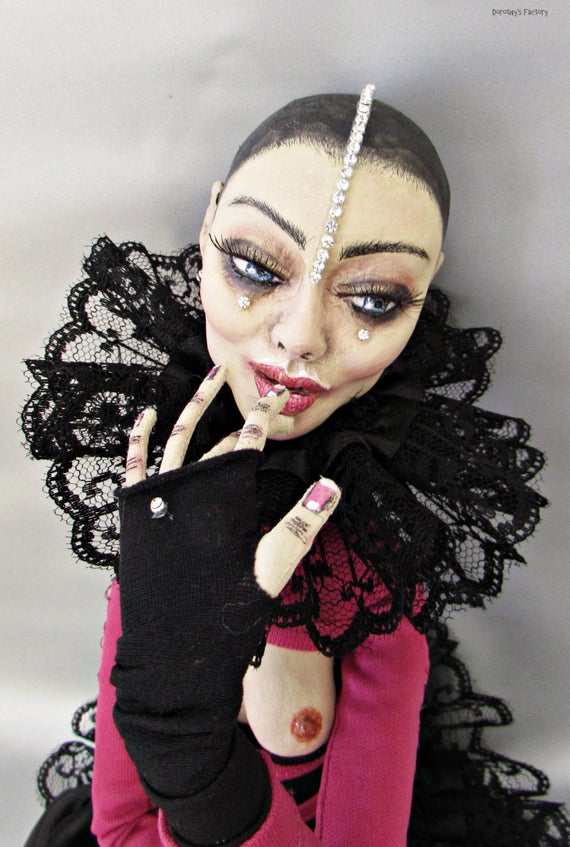 Victoria - Handmade Decorative Goth Art Doll, OOAK Art Doll, Collectible Doll, Sculpted Clay and Fabric Art Doll by dorothysfactory steampunk buy now online