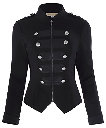 Kate Kasin Women's Buttons Decorated Zipper Front Military Blazer Jacket Coat Tops Black XL KK464-1 steampunk buy now online