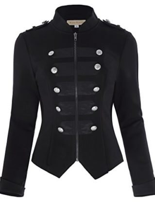 Kate Kasin Women's Buttons Decorated Zipper Front Military Blazer Jacket Coat Tops Black XL KK464-1 steampunk buy now online