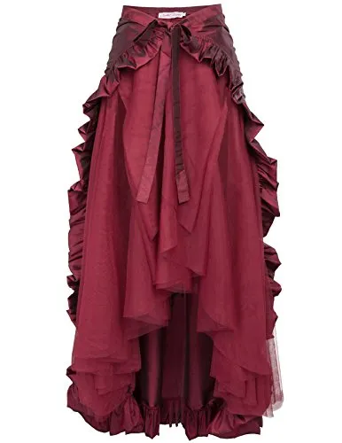 Victorian Gothic Clothing for Women Burlesque Steampunk Priate Skirt, Wine Red, L steampunk buy now online