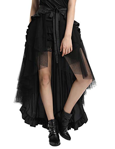 Belle Poque Steampunk Gothic Pirate Skirt High Low Victorian Lace-Up Ruffle Skirt Black XL steampunk buy now online