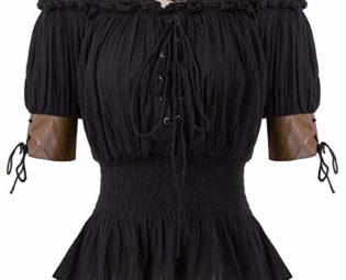 Belle Poque Women's Steampunk Off Shoulder Leather Cuffs Trim Blouse Tops Black Size M steampunk buy now online