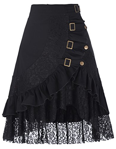 Goth Skirt Black Steampunk Skirt for Women Gypsy Hippie Skirt A-Line Victorian Skirt L steampunk buy now online