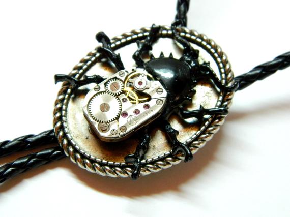 Big steampunk Stag Beetle Bolo Tie Scarab, unique birthday gift, honeymoon surprise mens, grandfather jewelry, insect fashion, pendants cord by EmilySteampunk steampunk buy now online
