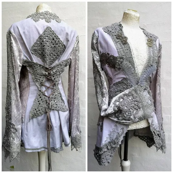 Boho jacket lavender and silver,Elven jacket eco friendly fashion,rustic Woodland jacket,handmade unique Raw Rags by RAWRAGSbyPK steampunk buy now online Boho jacket lavender and silver,Elven jacket eco friendly fashion,rustic Woodland jacket,handmade unique Raw Rags by RAWRAGSbyPK steampunk buy now online