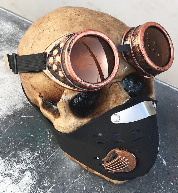 BURNING MAN SPECIAL - Copper Rust Mask and Goggles Set-Neoprene Filter Lined Riding Dust Mask w Matching Steampunk Goggles by jadedminx steampunk buy now online