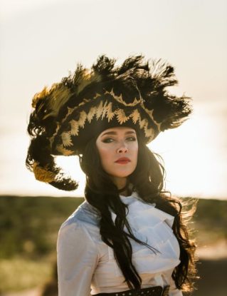 Gothic steampunk gold & black tricorn pirate queen’s hat by Blackpin steampunk buy now online