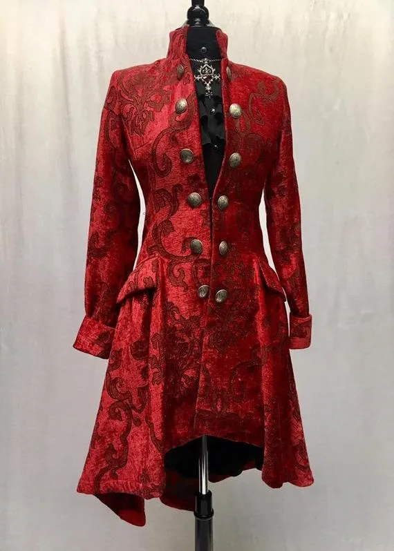LIONHEART COAT - Red on Red Velvet Brocade by ShrineofHollywood steampunk buy now online