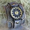 Men's Steampunk Leather Wrist Watch, Skeleton watch, Leather Cuff Watch, Bracelet Watch, Gray Leather watch band, 3rd Anniversary gift by CuckooNestArtStudio steampunk buy now online