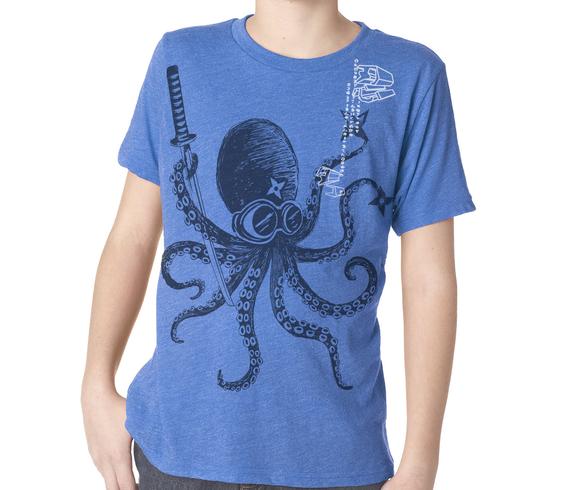 Ninja Octopus Blue Hether Boy's T shirts by namu steampunk buy now online