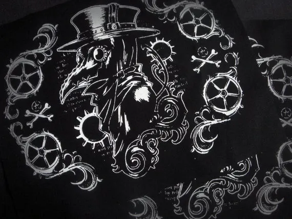 Plague Doctor & Gears Goth Steampunk Sew-on Patch - Black, White by neoshiki steampunk buy now online