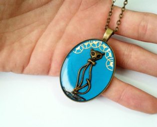 Sky blue kitty cat pendant Steampunk cat Necklace, casting resin watch parts cat Jewelry lover by ByEmilyRay steampunk buy now online