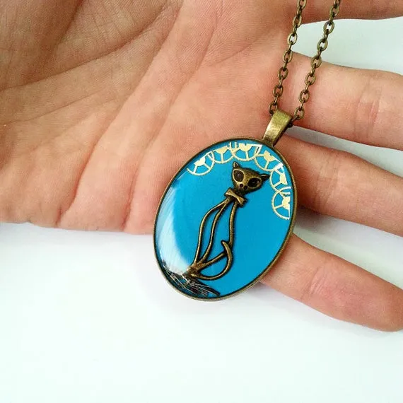 Sky blue kitty cat pendant Steampunk cat Necklace, casting resin watch parts cat Jewelry lover by ByEmilyRay steampunk buy now online Sky blue kitty cat pendant Steampunk cat Necklace, casting resin watch parts cat Jewelry lover by ByEmilyRay steampunk buy now online