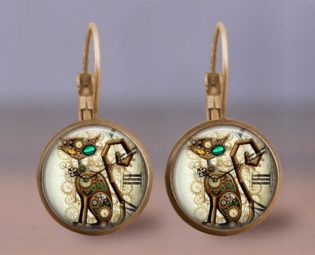 Steampunk Cat Clock Earrings, Lever back Cat Earrings, Cat Lover Gift, Steampunk Lover Gift, Steampunk Earrings, Fantasy Earrings by horatiomcgillicuddy steampunk buy now online