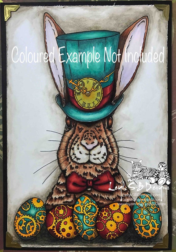 Whimsical Steampunk Easter Bunny digi stamp available for instant download by LeighSBDesigns steampunk buy now online