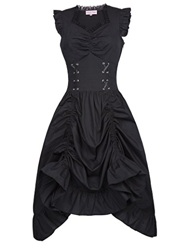 Belle Poque Sleeveless V-Neck Retro Black Gothic Dress Halloween Costume Dress M steampunk buy now online