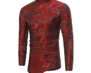Mens Casual Dress Shirts Long Sleeve Slim Fit Steampunk Shirt Button Down Wing Collar Shirts, Wine Red, L steampunk buy now online