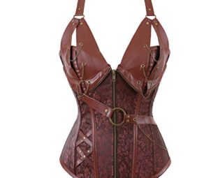 Grebrafan Chain Steampunk Corset for Women Plus Size Faux Leather (UK(14-16) 2XL, Brown) steampunk buy now online