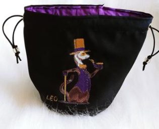 Embroidered - Purple Steampunk Ferret (Customized) - Standing Dice Bag - Drawstring Closure by LuxuriousNerd steampunk buy now online