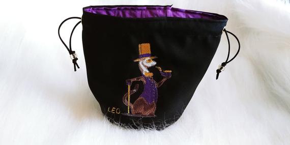 Embroidered - Purple Steampunk Ferret (Customized) - Standing Dice Bag - Drawstring Closure by LuxuriousNerd steampunk buy now online