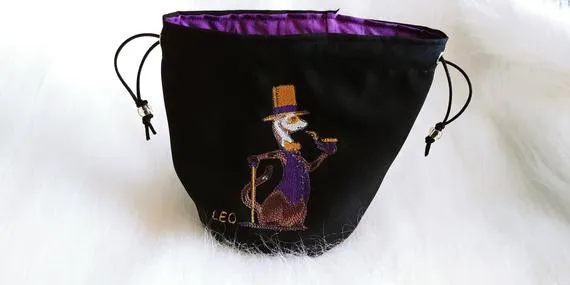 Embroidered - Purple Steampunk Ferret (Customized) - Standing Dice Bag - Drawstring Closure by LuxuriousNerd steampunk buy now online