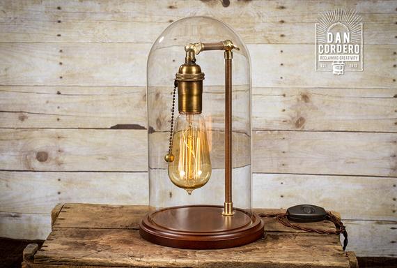 Glass Bell Jar Lamp | Table Lamp | Desk Lamp | Glass Dome | Bell Jar | Night Lamp | Antique Brass by DanCordero steampunk buy now online