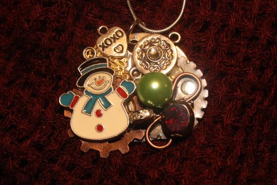 Holiday Steampunk Pin/Brooch with Snowman by DesignsbyAuntVV steampunk buy now online