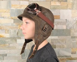 Kids Aviator Hat, Pilot Costume and goggles, Steampunk Hat for Children, real brown leather, for boy and girl, CA2 by CoteCuir steampunk buy now online