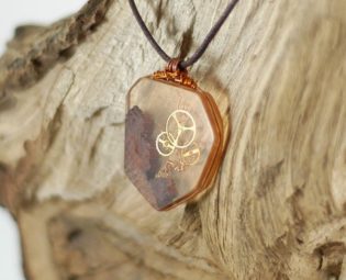 Pendant Clock Wheels Plant in Resin Clockpunk Plant Jewelry by JaxCraftWorkshop steampunk buy now online