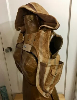 S tan stripes holster hoodie - Burning desert Man shoulder holster - festival hoodie vest - steampunk pocket vest - Small by bluemoonkatherine steampunk buy now online