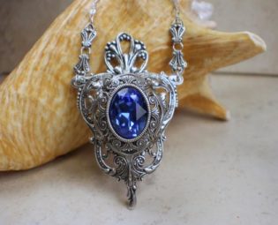 Sapphire Pendant, Gothic Crystal Necklace, Baroque Style Necklace, Wedding Pendant, Victorian Wedding Necklace, Renaissance Pendant by Charsfavoritethings steampunk buy now online