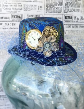Steampunk Mini Top Hat Fascinator - Peacock with Embellishments and Bird Cage Netting by ArcaniumDesign steampunk buy now online