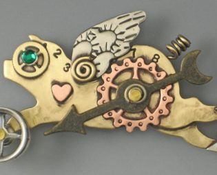 Steampunk Pig, Steampunk Jewelry, Pig Jewelry, Pig Necklace, Pig Pin, Flying Pig Pin, Steampunk inspired jewelry - RP0306 by riverpathstudio steampunk buy now online