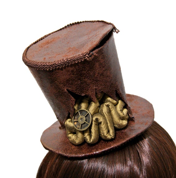 Zombie Steampunk Faux Leather and Bronze Brain Top Hat by SheenasBellaBows steampunk buy now online