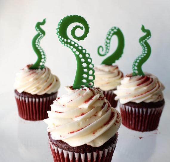 12 Tentacle Cupcake Toppers (Acrylic) by ThickandThinDesigns steampunk buy now online