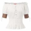 Belle Poque Women's Elastic Off Shoulder Lace-Up Front Smocked Waist Tops White Size S steampunk buy now online