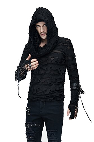 Devil Fashion Gothic Mens Fashion Black Holes Mesh Long Sleeve T Shirt Steampunk Men Casual Rock Tops Hoodie (XL) steampunk buy now online