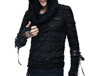 Devil Fashion Gothic Mens Fashion Black Holes Mesh Long Sleeve T Shirt Steampunk Men Casual Rock Tops Hoodie (XL) steampunk buy now online