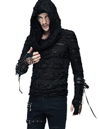 Devil Fashion Gothic Mens Fashion Black Holes Mesh Long Sleeve T Shirt Steampunk Men Casual Rock Tops Hoodie (XL) steampunk buy now online