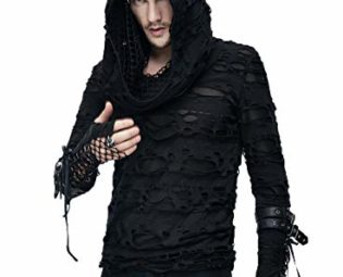 Devil Fashion Steampunk Hooded?Long Sleeve T-Shirt Gothic?Holes T-Shirt Blouse Casual Tops for Men,S Black steampunk buy now online
