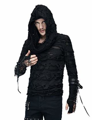 Devil Fashion Steampunk Hooded?Long Sleeve T-Shirt Gothic?Holes T-Shirt Blouse Casual Tops for Men,S Black steampunk buy now online