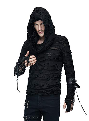 Devil Fashion Steampunk Hooded?Long Sleeve T-Shirt Gothic?Holes T-Shirt Blouse Casual Tops for Men,S Black steampunk buy now online