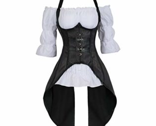 Grebrafan Halter Neck Corset 2 Piece Outfits for Women Underbust and White Blouse Set (UK(14-16) 2XL, Black) steampunk buy now online