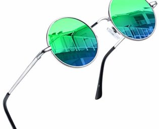 Joopin Polarized Lennon Round Sunglasses, Men Women Retro Hippie Small Circle Sun Glasses (Green) steampunk buy now online